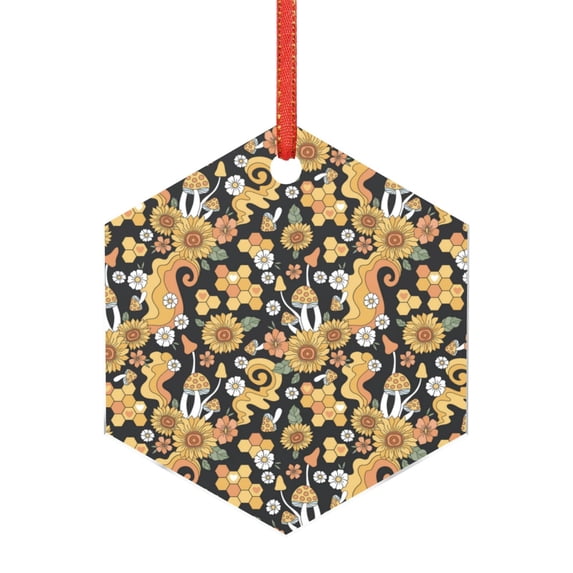 Rocae Sunflowers Bee for Acrylic Christmas Pendant Ornament for Festive Decor Hanging Pendant,Perfect for Home and Office-Hexagon