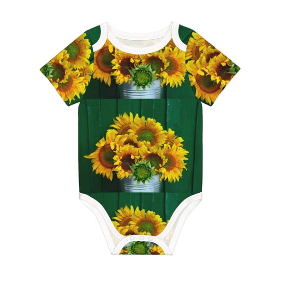 Rocae Sunflowers in Bucket for Baby Climbing Clothes Soft Baby Romper for Active Infants Comfortable and Breathable Crawling Jumpsuit Unisex Baby Outfit