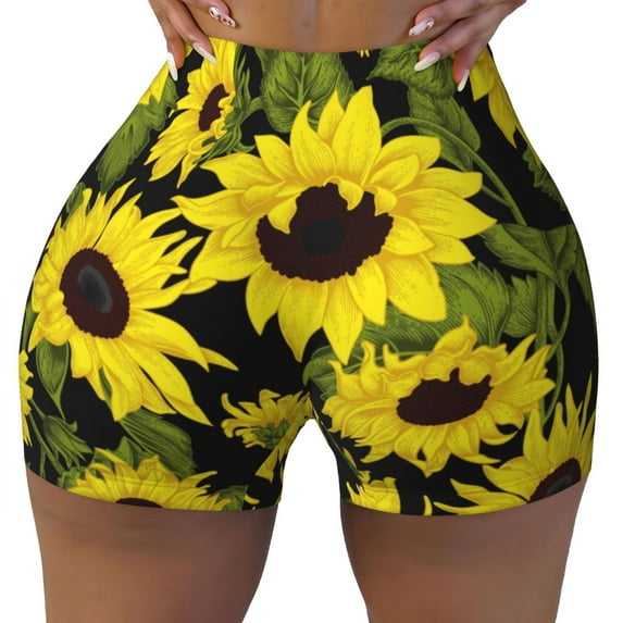 Rocae Sunflowers In Vintage for Women's Quick-Dry Running Shorts,Ladies Active Athletic Apparel Yoga Workout Gym Running Volleyball Spandex Shorts Small