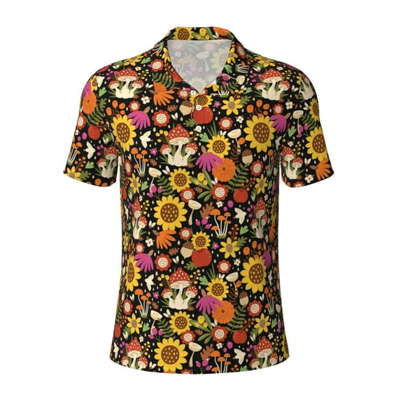 Rocae Sunflowers Mushrooms for Men's Short Sleeve Polo Shirt, Quick Drying Performance Moisture Wicking Sports Men's Golf Shirt XX-Large