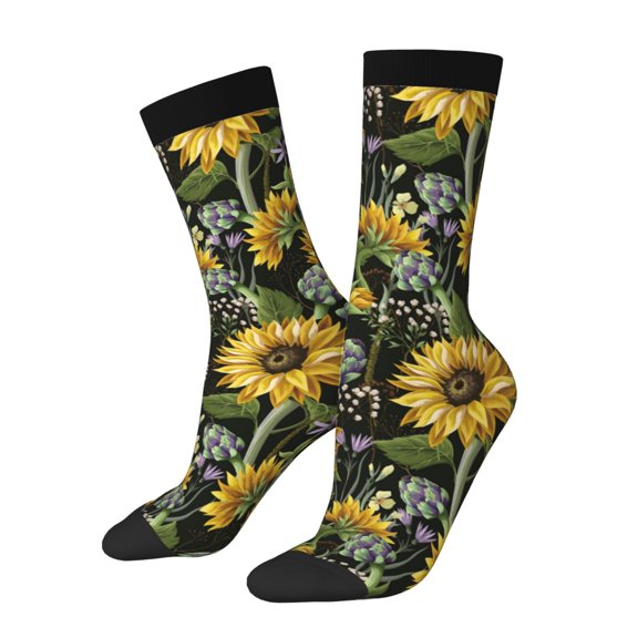 Rocae Sunflowers for Adult Socks Casual Athletic Stretchy Loose Socks for Women Men Non-Slip Middle Tube Socks