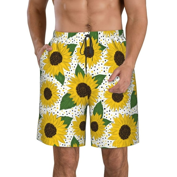 Rocae Sunflowers for Men's Beach Shorts Casual Elastic Waist Drawstring Summer Beach Shorts,S-3XL-Small