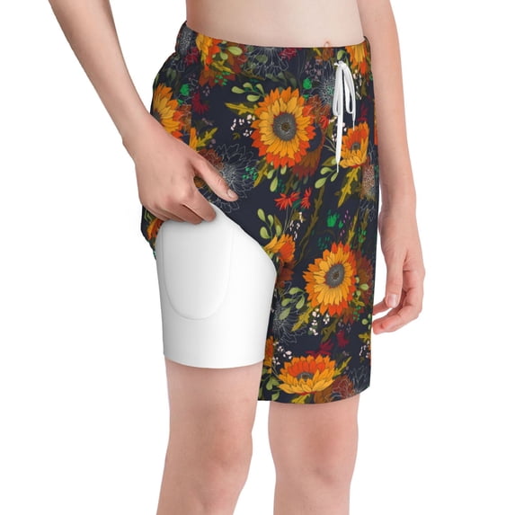 Rocae Sunflowers for Teen Beach Trunks Boys Swim Trunks with Compression Liner Quick Dry Board ShortsMedium