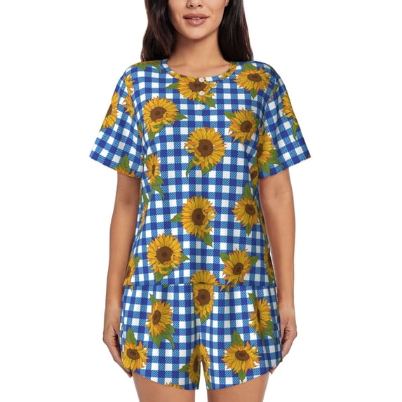 Rocae Sunflowers for Two Piece Sleepwear Pajamas Sets for Women Soft Short-Sleeved Pjs with Lounge Shorts Large
