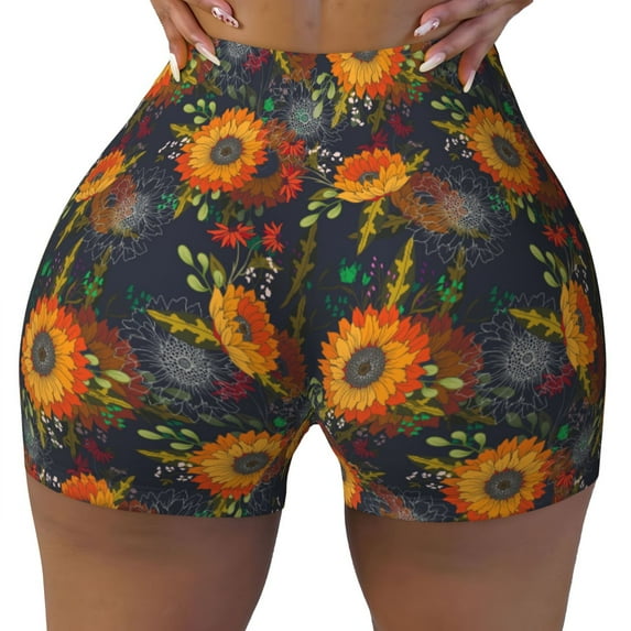 Rocae Sunflowers for Women's Quick-Dry Running Shorts,Ladies Active Athletic Apparel Yoga Workout Gym Running Volleyball Spandex Shorts Large