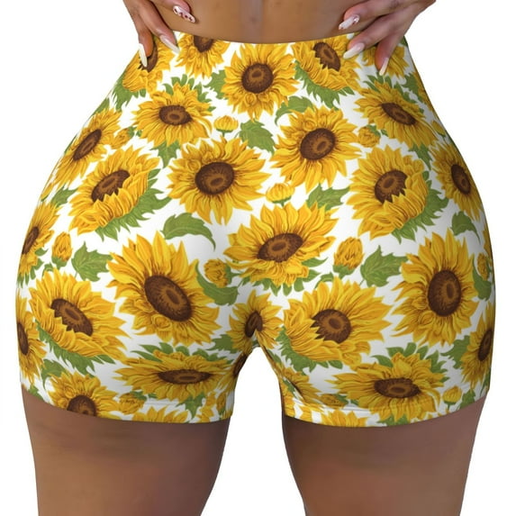 Rocae Sunflowers for Women's Quick-Dry Running Shorts,Ladies Active Athletic Apparel Yoga Workout Gym Running Volleyball Spandex Shorts X-Large