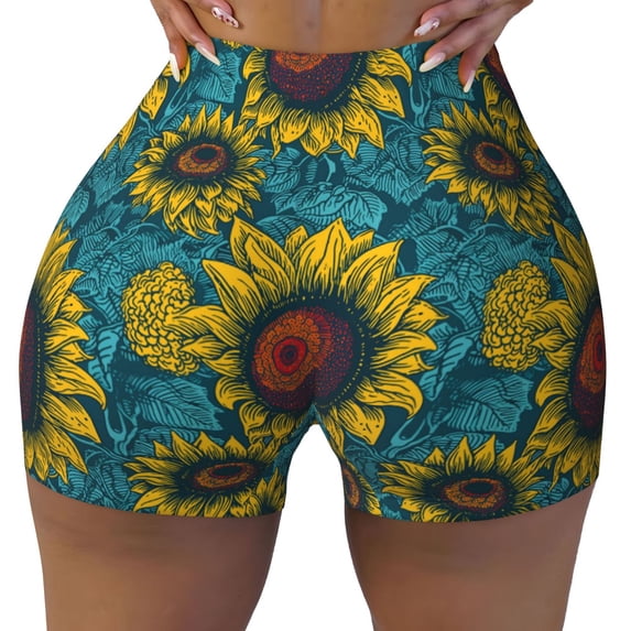 Rocae Sunflowers for Women's Quick-Dry Running Shorts,Ladies Active Athletic Apparel Yoga Workout Gym Running Volleyball Spandex Shorts