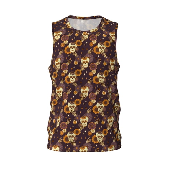 Rocae Sunflowers with Skull and Hand for Men's Basketball Jersey Lightweight and Breathable Athletic Tank Top,Quick-Drying Sports Jersey 3X-Large