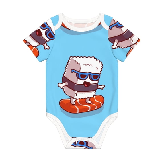 Rocae Sushi Salmon Surfing for Baby Climbing Clothes Soft Baby Romper for Active Infants Comfortable and Breathable Crawling Jumpsuit Unisex Baby Outfit 9M