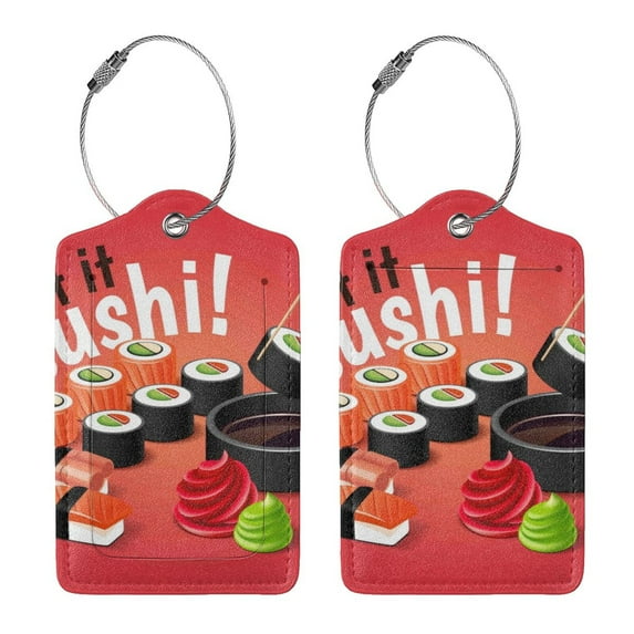 Rocae Sushi for Leather Luggage Baggage Tags ID Label Privacy Cover ID Label with Stainless Steel Loop and Address Card