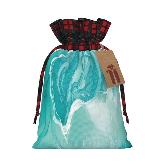 Rocae Teal Turquoise 1 Print Christmas Drawstring Linen Gift Bag with Drawstrings Treat Bag Goody Present Bags for Christmas Party Favor