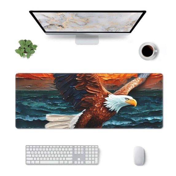 Rocae Textured Bald Eagle for Gaming Mouse Pad, Mouse Pad Large, Office Computer Keyboard Mousepad, Keyboard and Mouse Pad with Stitched Edges,31.5 x 11.8 in