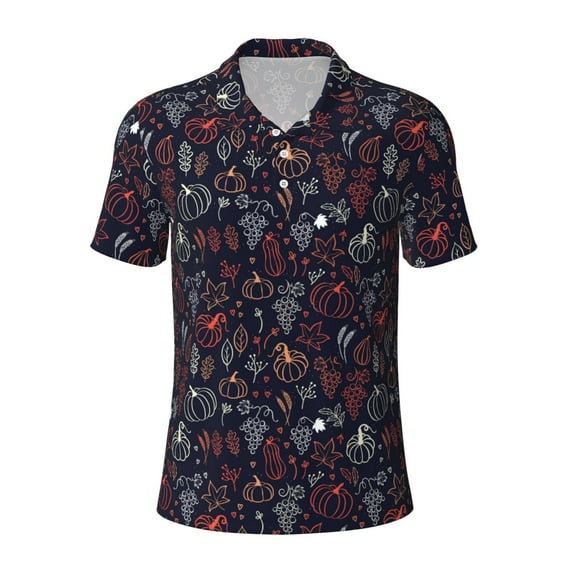 Rocae Thanksgiving Seamless Pattern for Men's Short Sleeve Polo Shirt, Quick Drying Performance Moisture Wicking Sports Men's Golf Shirt X-Large