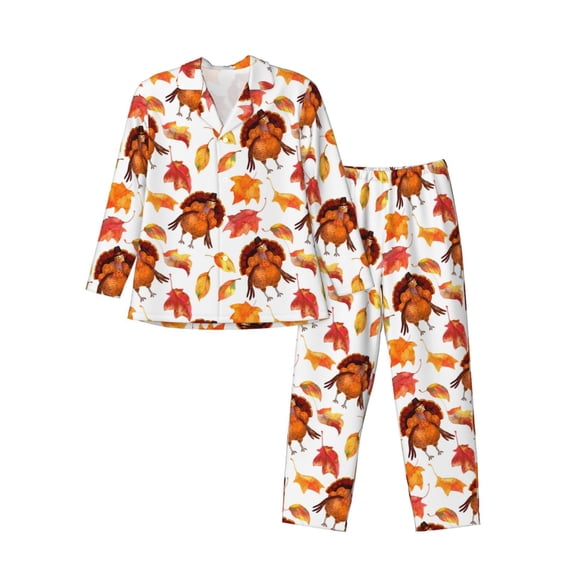 Rocae Thanksgiving Turkey Leaves for Men's Pajamas Set Mens Pjs Sets Long Sleeve Button Down Sleepwear-Small