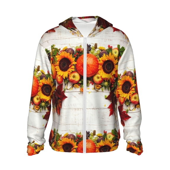 Rocae Thanksgiving With Autumn Print Breathable Sun Protection Hoodie Quick-Dry Lightweight Long Sleeve Hoodie Unisex Running Sports Shirt 3X-Large