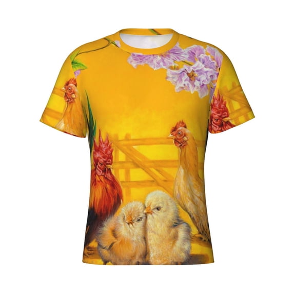 Rocae The Chicken Family for Men's Moisture-Wicking Crew Tee - T-Shirt for Sports, Outdoor Activities, and Casual Wear