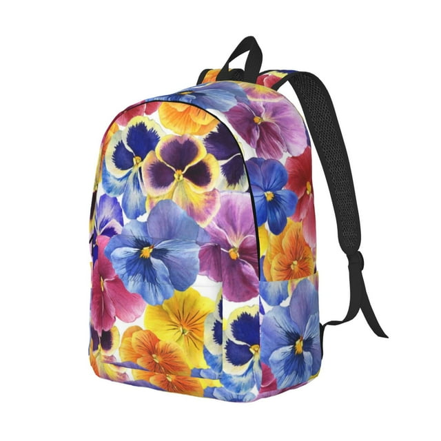 Rocae The Garden Tricolor Pansy Flower for Durable Canvas Backpack Leisure Large Bag Travel Rucksack Multi-function Backpack Small