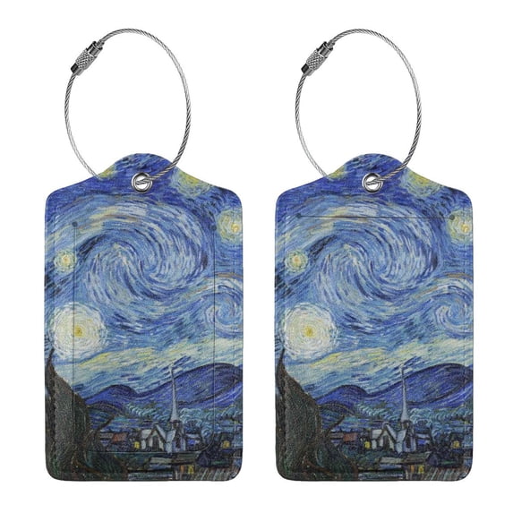 Rocae The Starry Night for Leather Luggage Baggage Tags ID Label Privacy Cover ID Label with Stainless Steel Loop and Address Card