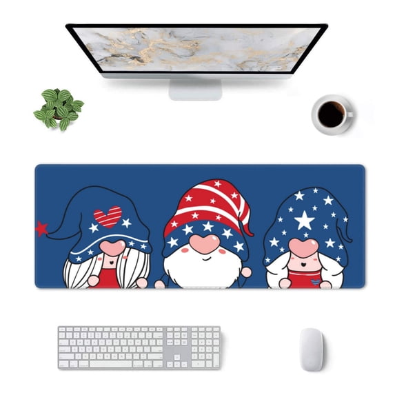 Rocae Three Gnome Independence Day for Gaming Mouse Pad, Mouse Pad Large, Office Computer Keyboard Mousepad, Keyboard and Mouse Pad with Stitched Edges,31.5 x 11.8 in
