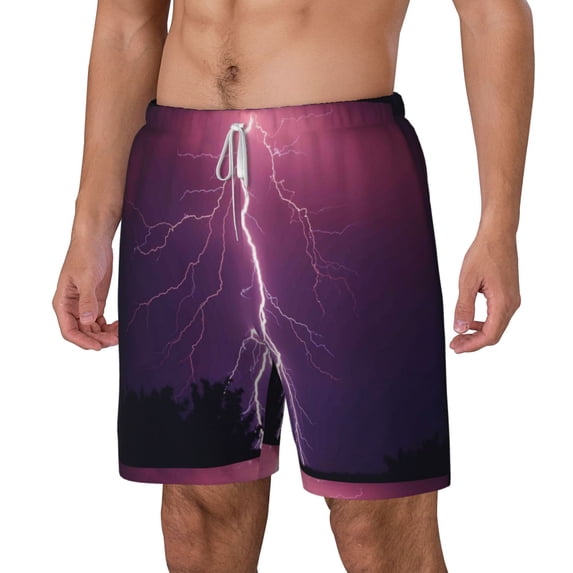Rocae Thunderstorm Violet Purple for Men's Swim Trunks Quick Dry With Two Side Pockets and One Lined Patch Pocket3X-Large