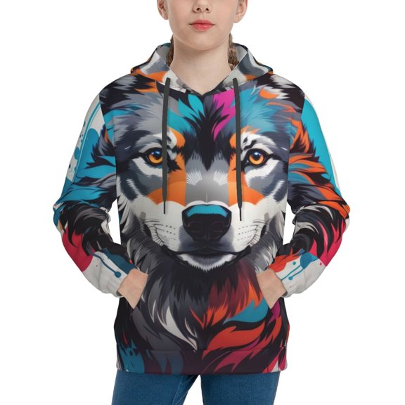 Rocae Tie-Dye Wolf Head for Hoodie for Boys Sweatshirts for Teen Girls Youth Hoodie-Small