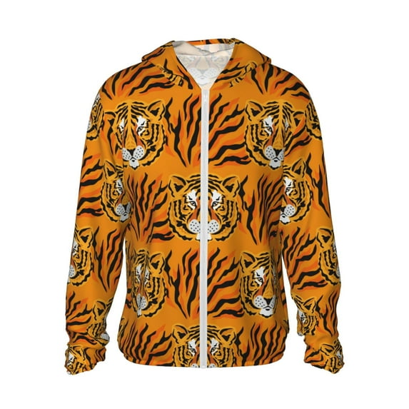 Rocae Tiger Print Breathable Sun Protection Hoodie Quick-Dry Lightweight Long Sleeve Hoodie Unisex Running Sports Shirt Large