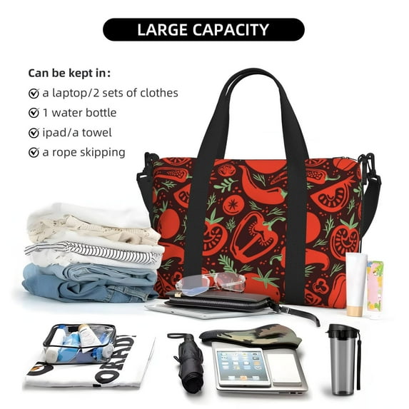 Rocae Tomatoes And Chili for Travel Shoulder Bag Top Handle Handbag with Yoga Mat Buckle for Gym, Work, Travel