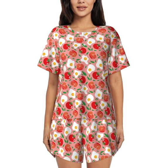 Rocae Tomatoes for Two Piece Sleepwear Pajamas Sets for Women Soft Short-Sleeved Pjs with Lounge Shorts 4X-Large