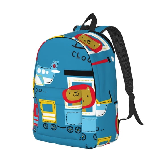 Rocae Transportations With Cute Animals for Durable Canvas Backpack Leisure Large Bag Travel Rucksack Multi-function Backpack Small