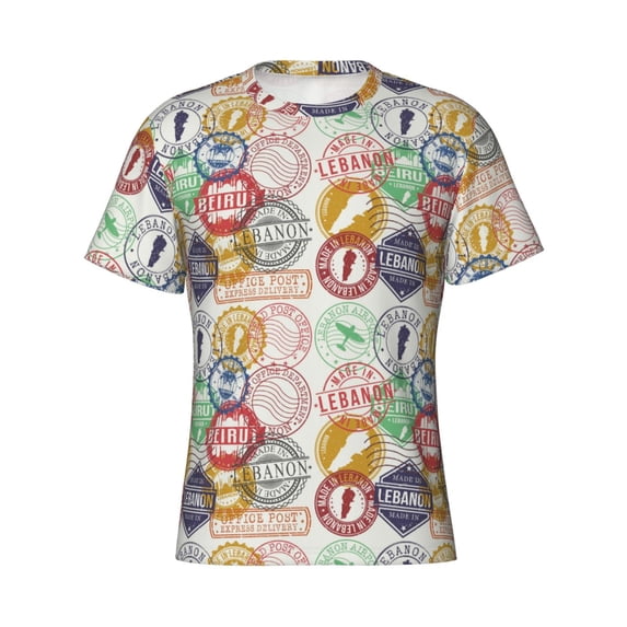 Rocae Travel Stamp for Men's Moisture-Wicking Crew Tee - T-Shirt for Sports, Outdoor Activities, and Casual Wear
