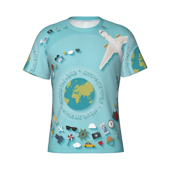 Rocae Travelling on Airplane for Men's Moisture-Wicking Crew Tee - T-Shirt for Sports, Outdoor Activities, and Casual Wear3X-Large