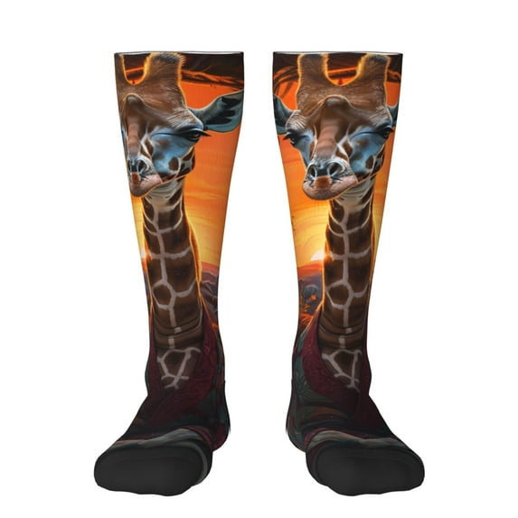 Rocae Tree Hollow Meditating Giraffe for Novelty Casual compression Socks For Women Men Contrast Color Stockings