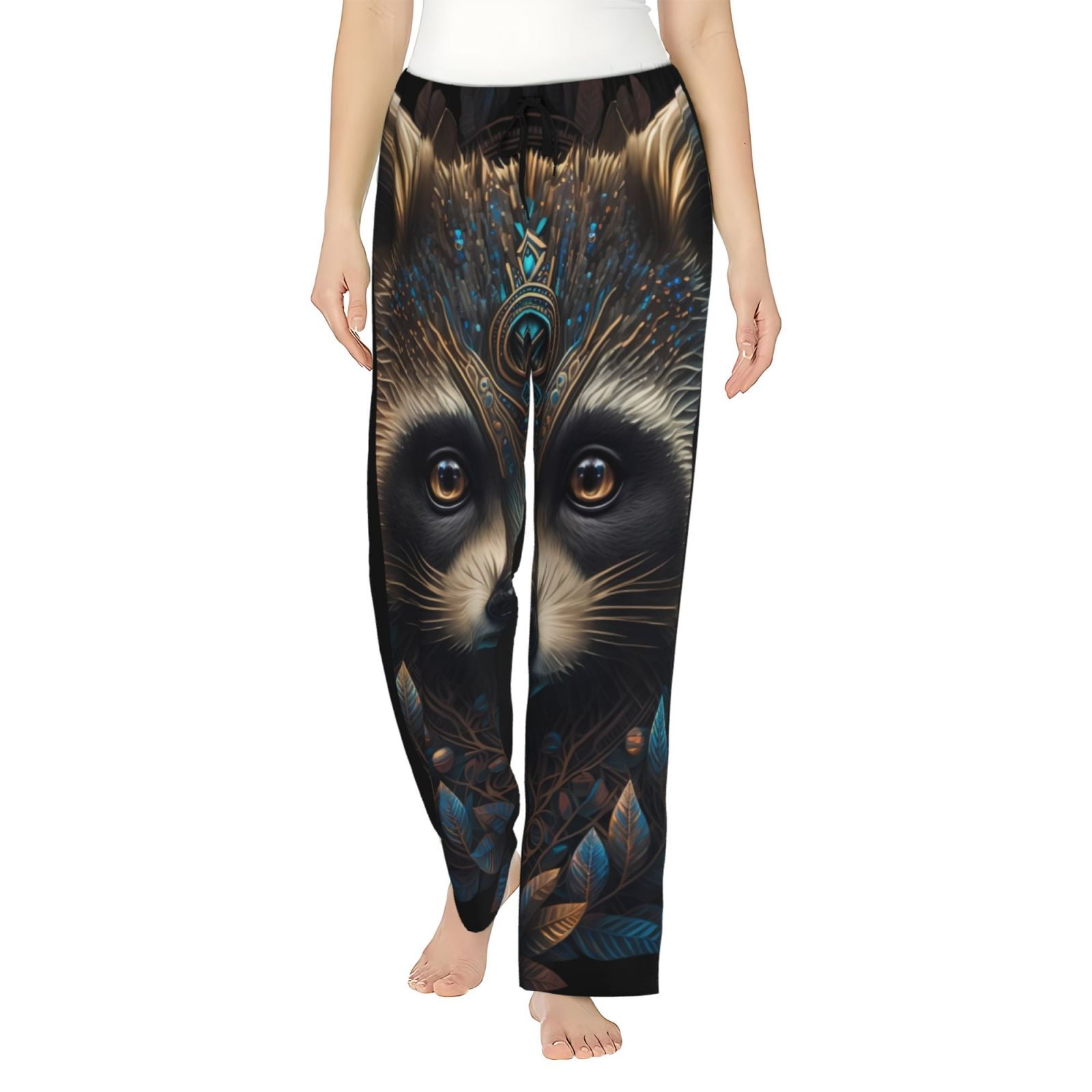 Pink Raccon Pj Rocae Tribal Style Raccoon for Women's Pajama Pants Pj Pants Lounge ...