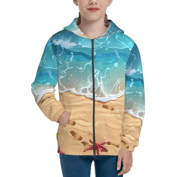 Rocae Tropical Beach With Starfish for Zip Up Hoodies for Teen Sweatshirt with Hood-Small