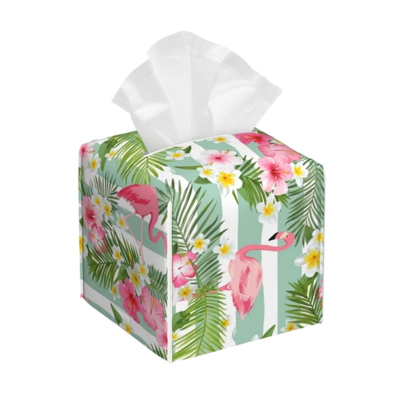Rocae Tropical Flamingo for High-grade Leather Tissue Box, Exquisite Fashionable Design, Office Tissue Box, Waterproof Family Tissue Box