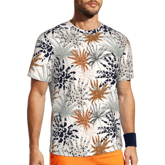 Rocae Tropical Leaves for Men's Mesh Quick-Dry Short Sleeve Workout T-Shirt,Mens Crew Neck Tee Lightweight Soft Classic T Shirts X-Small
