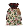 thumbnail image 1 of Rocae Tropical Mask Flamingo Print Christmas Drawstring Linen Gift Bag with Drawstrings Treat Bag Goody Present Bags for Christmas Party Favor, 1 of 8