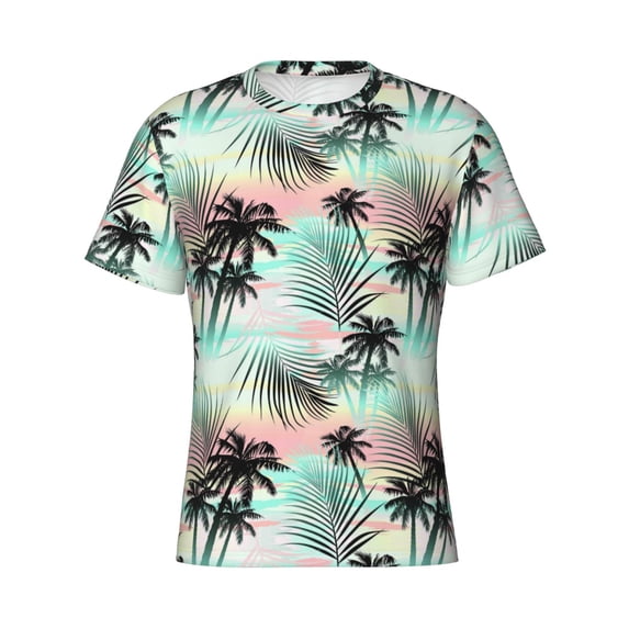 Rocae Tropical Summer Palm for Men's Moisture-Wicking Crew Tee - T-Shirt for Sports, Outdoor Activities, and Casual WearSmall