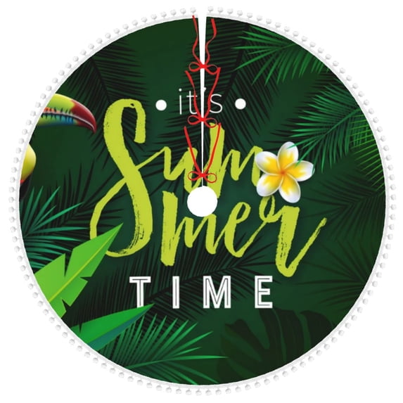 Rocae Tropical Summer Vibes for Christmas Tree Skirt with Pom Pom Trim for Holiday Party for Holiday Home Decor Indoor Outdoor-30"
