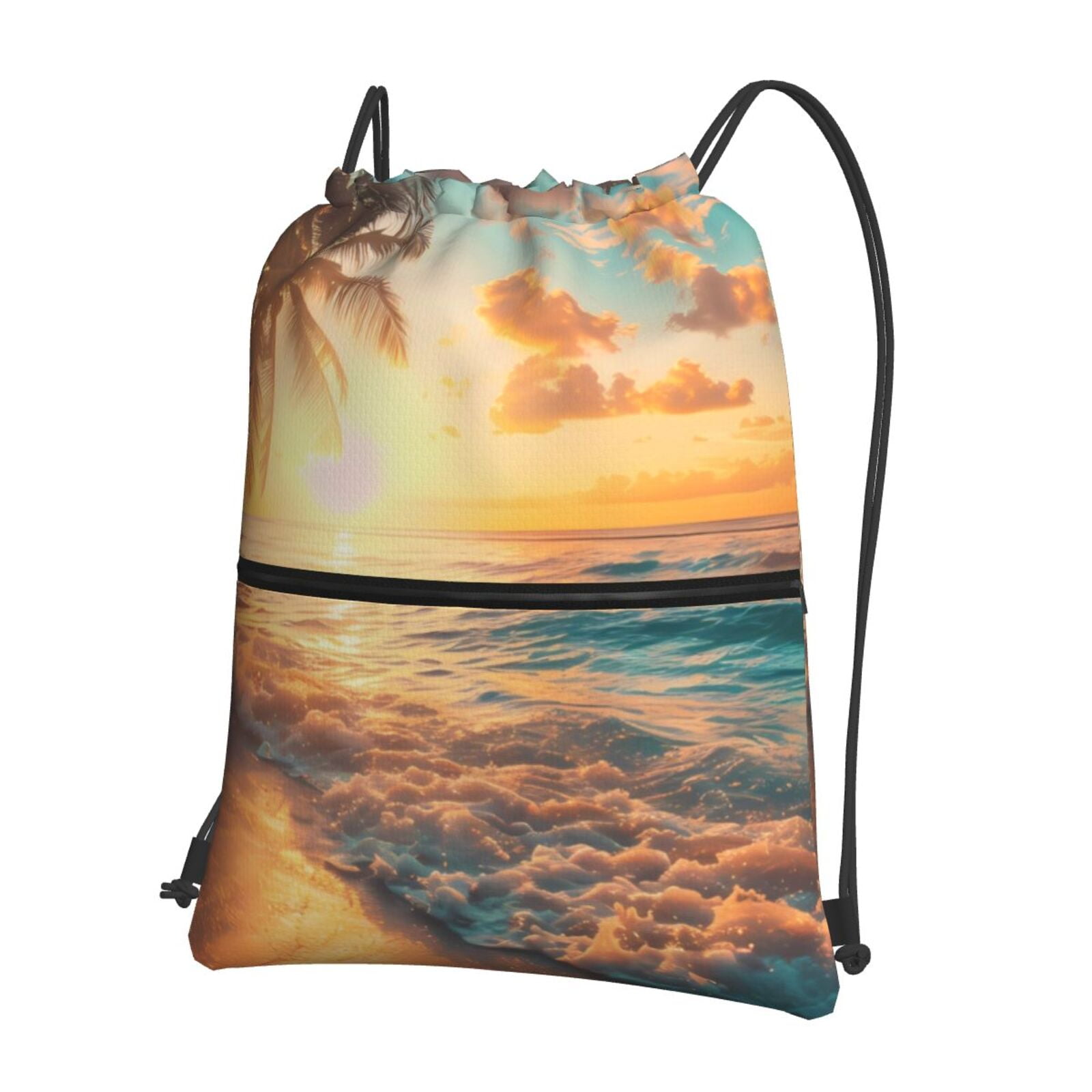 Rocae Tropical Sunset Beach Scene for Drawstring zipper Backpack Gym ...