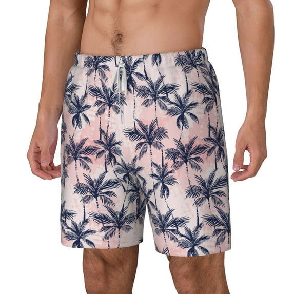 Rocae Tropics Palm Trees for Men's Swim Trunks Quick Dry With Two Side Pockets and One Lined Patch PocketLarge