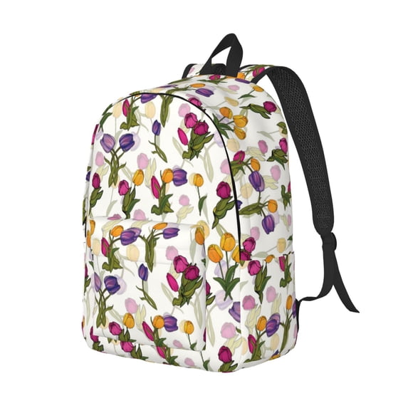 Rocae Tulips Flowers for Durable Canvas Backpack Leisure Large Bag Travel Rucksack Multi-function Backpack
