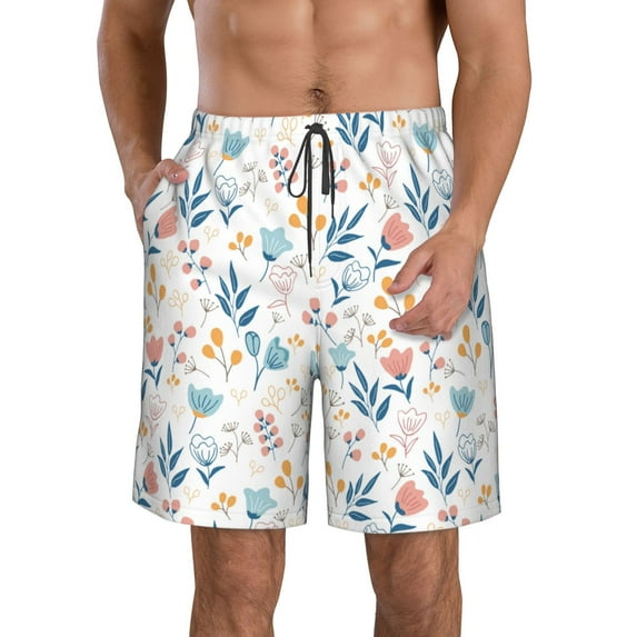 Rocae Tulips Flowers for Men's Beach Shorts Casual Elastic Waist Drawstring Summer Beach Shorts,S-3XL-Medium