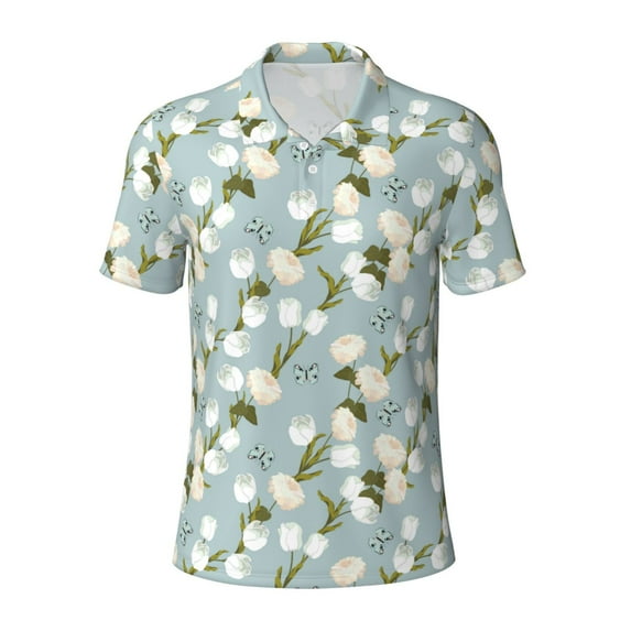 Rocae Tulips Flowers for Men's Short Sleeve Polo Shirt, Quick Drying Performance Moisture Wicking Sports Men's Golf Shirt 3X-Large