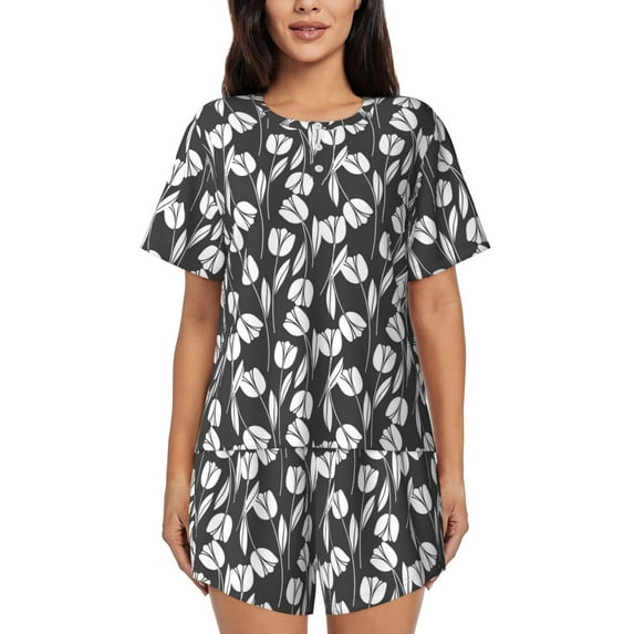Rocae Tulips Flowers for Two Piece Sleepwear Pajamas Sets for Women Soft Short-Sleeved Pjs with Lounge Shorts Small