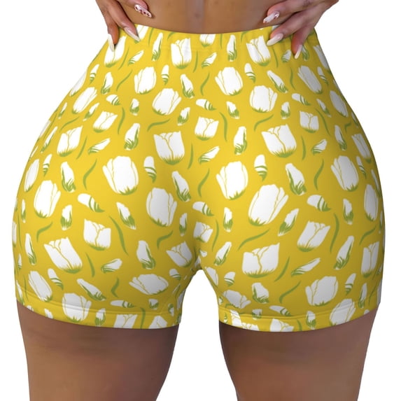 Rocae Tulips Flowers for Women's Quick-Dry Running Shorts,Ladies Active Athletic Apparel Yoga Workout Gym Running Volleyball Spandex Shorts Medium