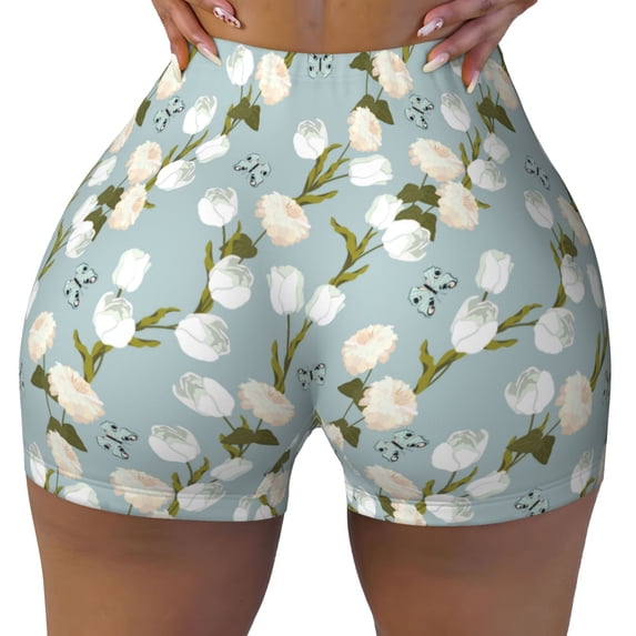 Rocae Tulips Flowers for Women's Quick-Dry Running Shorts,Ladies Active Athletic Apparel Yoga Workout Gym Running Volleyball Spandex Shorts X-Large