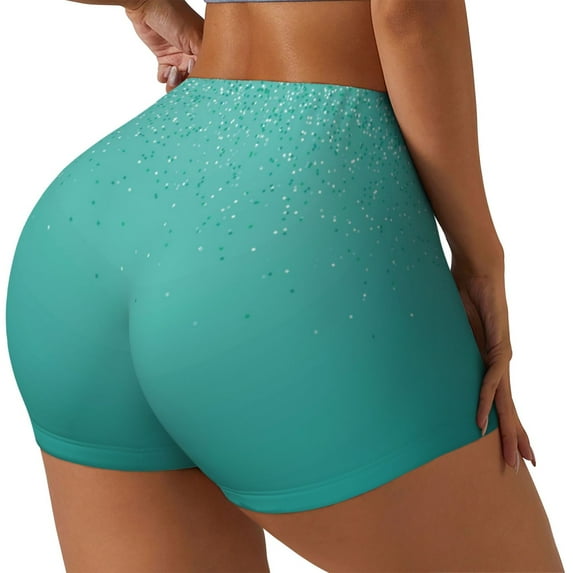 Rocae Turquoise Glitter for Women's Quick-Dry Running Shorts,Ladies Active Athletic Apparel Yoga Workout Gym Running Volleyball Spandex Shorts-Large