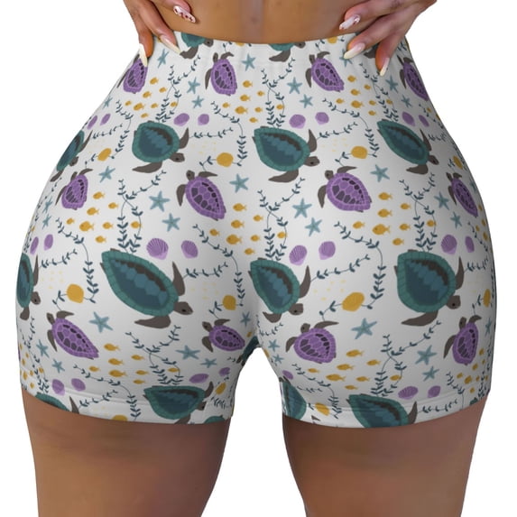 Rocae Turtle for Women's Quick-Dry Running Shorts,Ladies Active Athletic Apparel Yoga Workout Gym Running Volleyball Spandex Shorts Large