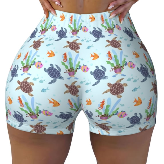 Rocae Turtle for Women's Quick-Dry Running Shorts,Ladies Active Athletic Apparel Yoga Workout Gym Running Volleyball Spandex Shorts